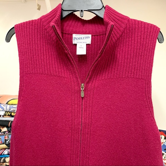 Pendleton Wool Quarter Zip Vest Womens Large Red - Picture 2 of 5